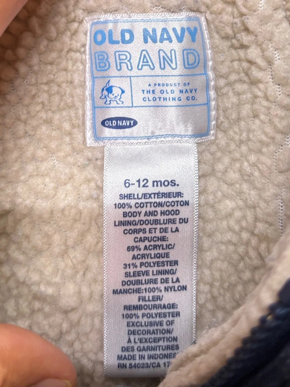 Old Navy Baby 6-12M Navy Corduroy Sherpa Lined Hooded Toggle Jacket